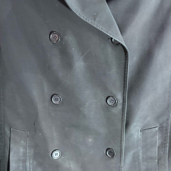 THEORY Sz M Canvas Pointy Lapel Double Breasted Lined Pockets Trench Coat Jacket - Picture 2 of 12